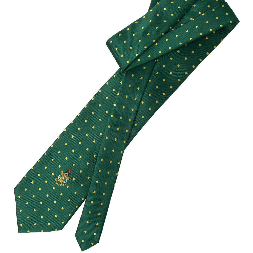 Polyester School Neck Tie Custom Woven Jacquard Luxury Green With Yellow Polka Dots Neckties With Logo for Men