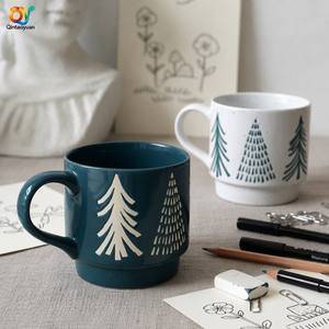 Mug à thé en céramique minimaliste de Noël 400 ml, motif sapin, avec poignée, pour le petit-déjeuner à la maison, cadeau pour couple - Product Image 1