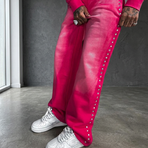 Shorts homme streetwear personnalisés, coupe évasée, en toile respirante, délavé à l'acide, effet soleil, plissé devant, taille élastique, pour l'hiver - Product Image 2