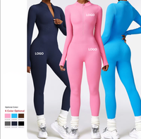 Combinaison de yoga une pièce pour femme, col halter, fermeture éclair sur le devant, taille haute, effet push-up, tenue de sport à séchage rapide