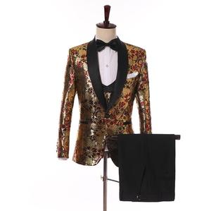 Benutzer definierte Hochzeit Black Collar Gold Printing Männer Smoking Mantel - Product Image 1