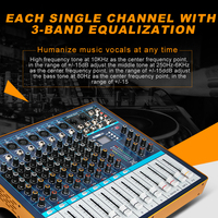 Console de mixage audio professionnelle Biner AG8 avec alimentation fantôme 48V intégrée, prise en charge de la lecture MP3 via clé USB, 8 canaux