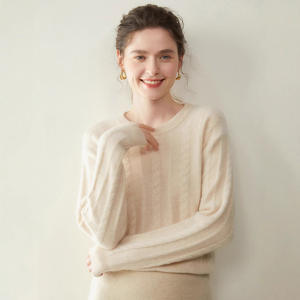 Suéter de Cachemira de Lana para Mujer, Estilo Coreano, Cuello Redondo, Tejido de Cable, Jersey de Lujo para Otoño e Invierno - Product Image 2