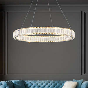 โคมไฟระย้าคริสตัลแบบเรียบง่ายสำหรับห้องนั่งเล่นไฟวงแหวนคริสตัล LED ทรงกลม - Product Image 1