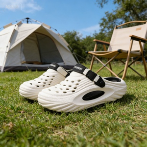 Detachable Hole Shoes for Men's Summer Outdoor Wear, Anti <b>slip</b> EVA Toe Slippers Outdoor <b>Half</b> Drag Beach Sandals - Product Image 2