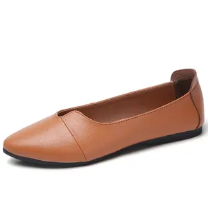 New Design Trendy Pointed Toe Soft Genuine Leather Loafers Women Shoes Flat 2019 Casual Brown Lady Ballerina Driving Shoes