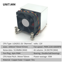 Lga2011 2u Cpu Cooler Avec Base En Cuivre et Ailettes 120w Tdp 12v 4pin Pwm 104*75*67mm pour Pc Server Cpu Cooler Radiateur