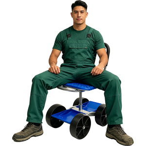Chariot-tabouret de jardin roulant avec poignée, siège pivotant <span class=keywords><strong>à</strong></span> 360° réglable en hauteur, 4 grandes roues, pour travaux extérieurs, jardinage, ferme - Product Image 1