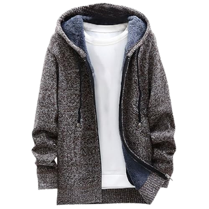 Vintage Spring Fall Winter Men's Casual Full Zipper Hooded Fleece Knit <b>Cardigan</b> <b>Sweater</b> Jacket Pockets Breathable Quick Dry 100% - Product Image 1