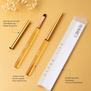 Pinceau pour nail art avec manche en acrylique jaune, poils en nylon doux et durables, kit de manucure en gel UV avec service de logo personnalisé pour salon de manucure - Product Image 3