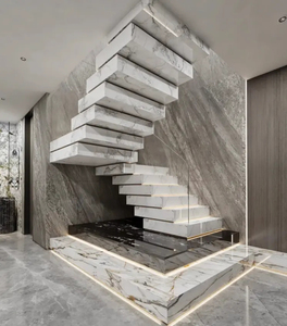 <span class=keywords><strong>Escalier</strong></span> moderne en bois et acier de 3 pouces <span class=keywords><strong>d</strong></span>'épaisseur, marches en pierre reconstituée, conception de contremarche fermée, <span class=keywords><strong>escalier</strong></span> intérieur droit - Product Image 1