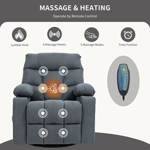 Ergonomic Overstuffed Breathable Fabric Remote Control Reclining Chair With Side Pockets 2 Cup Holders