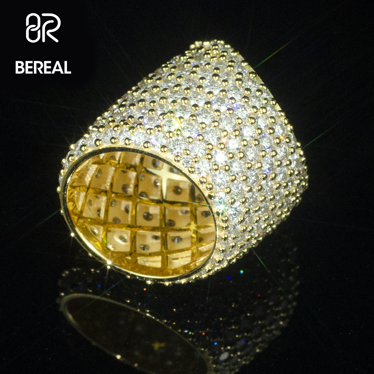 Fast Delivery Gold Plated Moissanite Hip Hop Ring Iced Out Round Brilliant Cut 925 Silver Fancy Jewelry Rings For Men