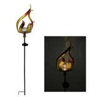 Lampe solaire à flamme métallique pour extérieur, décoration de jardin avec boule en verre craquelé