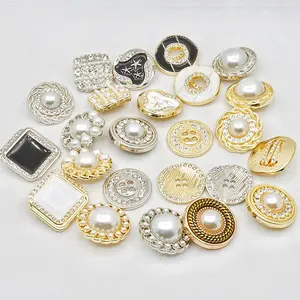 Round Shape Decorative Metal Zinc Alloy Pearl Shank Sewing Button Rhinestone Botton Garment Accessories