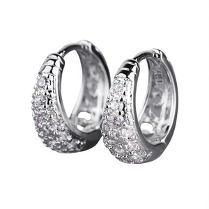 Orecchini a Cerchio E2402 in Argento 925 con Cristalli Pavé Taglio Brillante Rotondo, Classici da Donna per Uso Quotidiano - Product Image 1