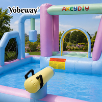 Parc aquatique gonflable pour enfants Yobeway avec deux toboggans, piscine à jets d'eau, canons à eau et souffleur d'air pour marque privée