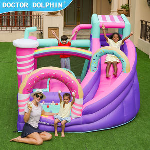 Castello Gonfiabile Estivo a Tema Delfino per Bambini, Scivolo Combinato, Capacità 3 Persone, 305x300x223cm - Product Image 1