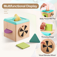 Caja de Pañuelos Mágica de Madera Montessori, Cubo Sensorial para Ejercicio de Dedos de Bebé de 0 a 3 Años, Regalos Educativos para Niños