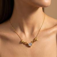 Collier pendentif cœur en acier inoxydable plaqué or PVD 18 carats JUSNOVA, étanche, avec chaîne de perles de lave CZ, bijoux pour femmes