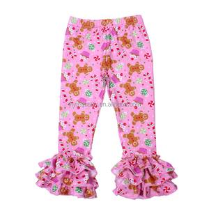 Leggings con volant per ragazze con stampa natalizia personalizzata pantaloni da ragazza di alta qualità comodi in tessuto di seta e latte - Product Image 2