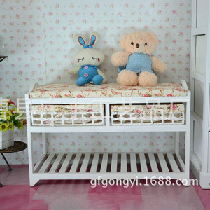 White Solid Wood <b>Shoe</b> <b>Rack</b> With <b>Storage</b> Baskets And Soft Seat For Entryway Or Bedroom Use - Product Image 4