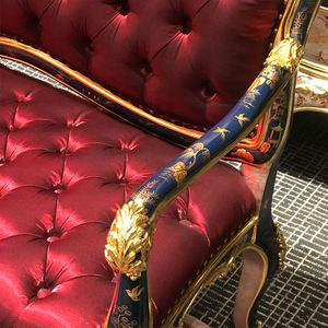 Canapé de loisirs rétro en bois massif sculpté bleu royal peint à la main avec feuille d'or antique, design original de <span class=keywords><strong>Paris</strong></span>, France, pour la chambre à coucher - Product Image 5