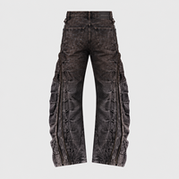 DiZNEW Jeans Baggy de Haute Qualité en Denim Épais Délavé avec Fermetures Éclair Verticales et Panneaux Matelassés, Style Streetwear, Vente en Gros