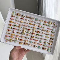 100 Stück verstellbare Edelstahlringe im Großhandel, 18K Echtgold PVD-beschichtet, hypoallergen, modische Schmuckringe