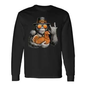 Bigfoot Rock On Turkey Vintage Thanksgiving T-shirt à manches longues pour hommes et garçons - Product Image 1