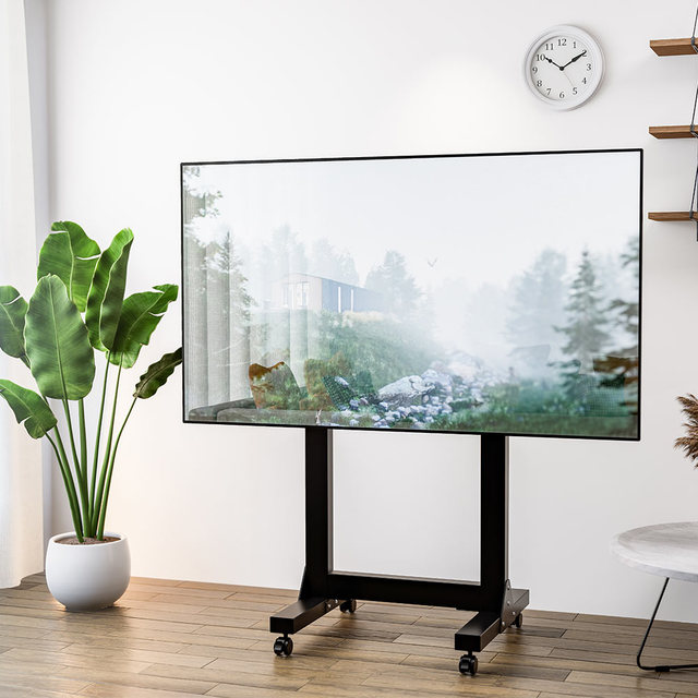 Height Adjustable Heavy-Duty Modern Rolling Cart Aluminum Mobile TV Trolley With Wheels for 65-100 Inch Tv