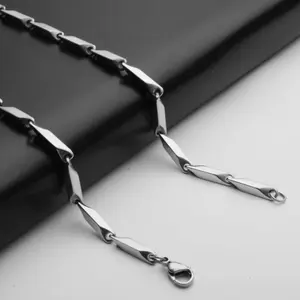 Simple men 3mm rhombus shape silver bevel stainless steel link chain