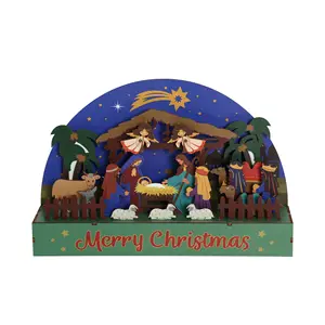 2 세트 나무 크리스마스 DIY 탄생 장면 직소 퍼즐 소박한 크리스마스 공예 장식 선물 성인 어린이