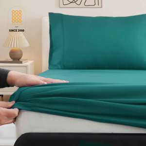 Bộ ga trải giường chất liệu microfiber 100% <span class=keywords><strong>polyester</strong></span>, màu trơn, bề mặt chải mềm, dùng cho nhà ở và khách sạn, gồm ga trải giường vừa vặn và ga trải giường phẳng - Product Image 2
