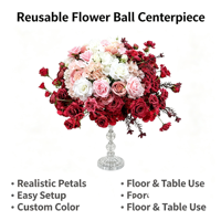 Centro de Mesa Floral con Rosas de Seda Rojas Artificiales para Bodas, Decoración para Mesa de Comedor, Portavelas