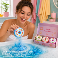 Lot de bombes de bain effervescentes en forme de donut, sel marin, rose, lavande, citron, naturelles, faites à la main, coffret cadeau, OEM ODM