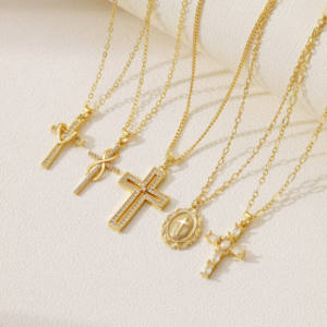 Collar con Colgante <span class=keywords><strong>de</strong></span> Cruz <span class=keywords><strong>de</strong></span> Cobre Chapado en Oro, Joyería <span class=keywords><strong>de</strong></span> Moda al por Mayor OAHLAN, para Mujer, <span class=keywords><strong>Compromiso</strong></span>, Boda, Fiesta - Product Image 3