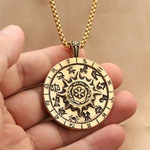 Yunnique-collar con colgante del zodiaco de acero inoxidable para hombre, diseño del sol con doce constelaciones, joyería de moda 280494 - Product Image 4