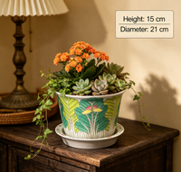 Pot de fleurs en céramique vintage Famille Rose avec soucoupe, motif chou et papillon, peint à la main, en porcelaine Bok Choy, pour la décoration intérieure