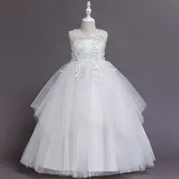 Gaun Maxi Panjang Anak-anak, Pakaian Pesta Putri Putih Desain Rok Bunga Baju Pernikahan untuk Anak Perempuan