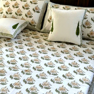 Juego de Ropa de Cama y Almohadas Personalizables con Estampado Floral Antibacteriano de 400 Hilos, 100% Algodón, Hecho a Mano en India con Técnica Sanganeri - Product Image 1