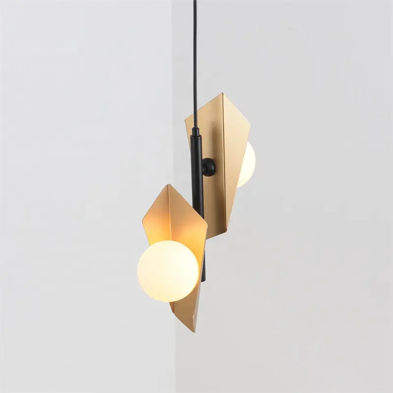 New Arrival Two Arms Glass Shade G9 Socket Metal Pendant Hanging Light Gold