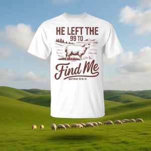 Camiseta cristiana con la frase: Él se quedó con los 99 para encontrarme, Mateo 18:14 - Product Image 3