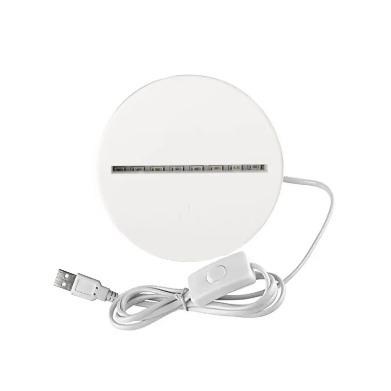 Dasar Lampu Malam Led Ilusi 3d Bulat Putih ABS Isi Ulang Daya USB Akrilik Grosir