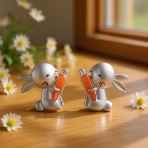 Boucles d'oreilles en forme de lapin blanc champagne, en alliage de zinc plaqué argent, avec cristaux et strass, bijoux cadeau pour femmes - Product Image 2