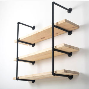 औद्योगिक मचान शैली दीवार घुड़सवार पाइप शेल्फ के साथ लकड़ी के लिए अस्थायी रैक घर की दीवार सजावट - Product Image 6