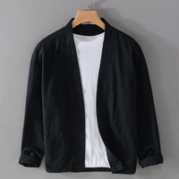 Chemise décontractée en lin à manches longues pour homme 2026, veste bomber style chinois tendance coupe décontractée artistique, col montant, haut de printemps