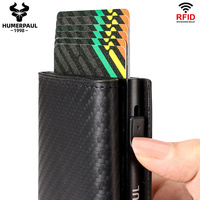 HUMERPAUL dompet kartu kredit Bank RFID, dompet pintar lipat tiga serat karbon Pop Up untuk pria