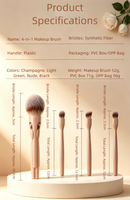 Ensemble de pinceaux de maquillage 4 pièces magnétiques portables en poils synthétiques avec manches en plastique pour poudre, anticernes et fard à joues – Idéal pour les voyages