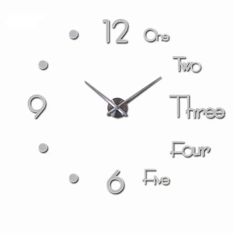 Modern Large Silent 3D DIY Clock Acrylic Mirror Stickers Wall Watch Clock Home Dec Single Face Wall Clock